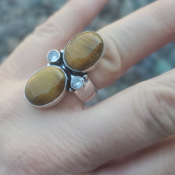 New Tiger Eye and White Topaz 925 Silver Statement Ring. - Picture 4 of 12
